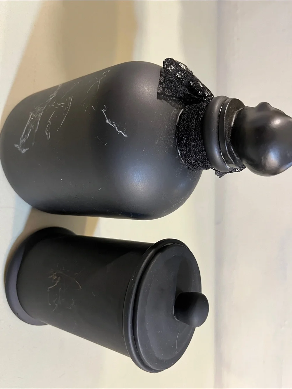 Black Apothecary Jar with Skull Stopper - Decorative Home Accent